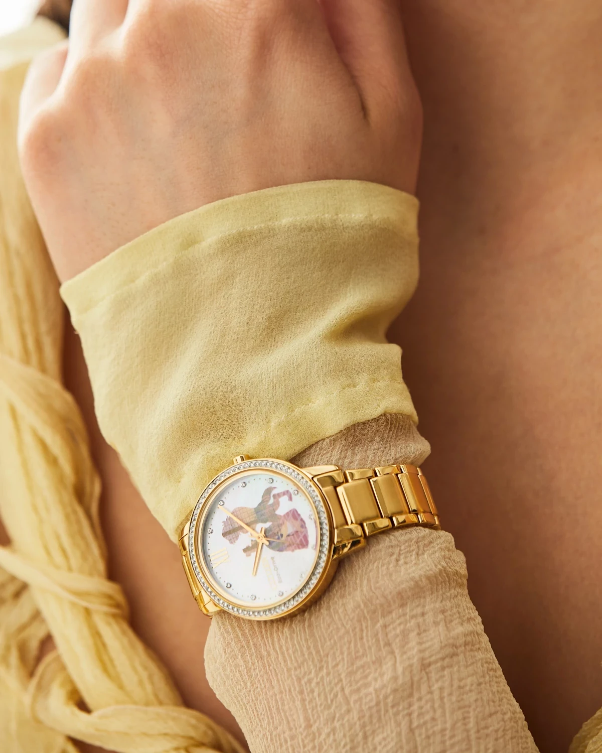 Belle and Beast Gold-Tone Dial Stainless Steel Bracelet FE7048-51D